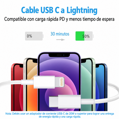 Cable USB-C a Lightning para iPhone – Pack de 3