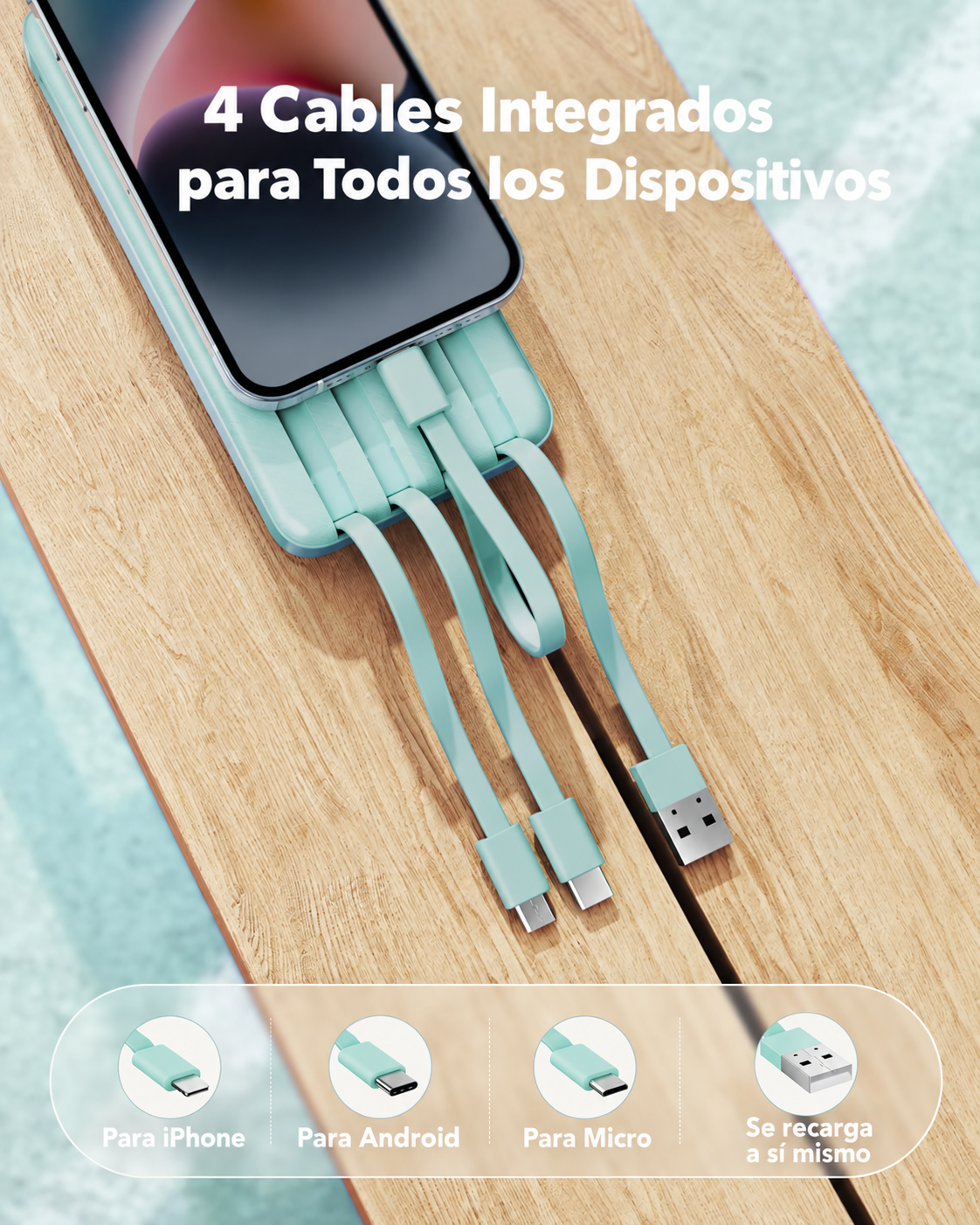 Power Bank Charmast 10.000 mAh con 4 Cables Integrados