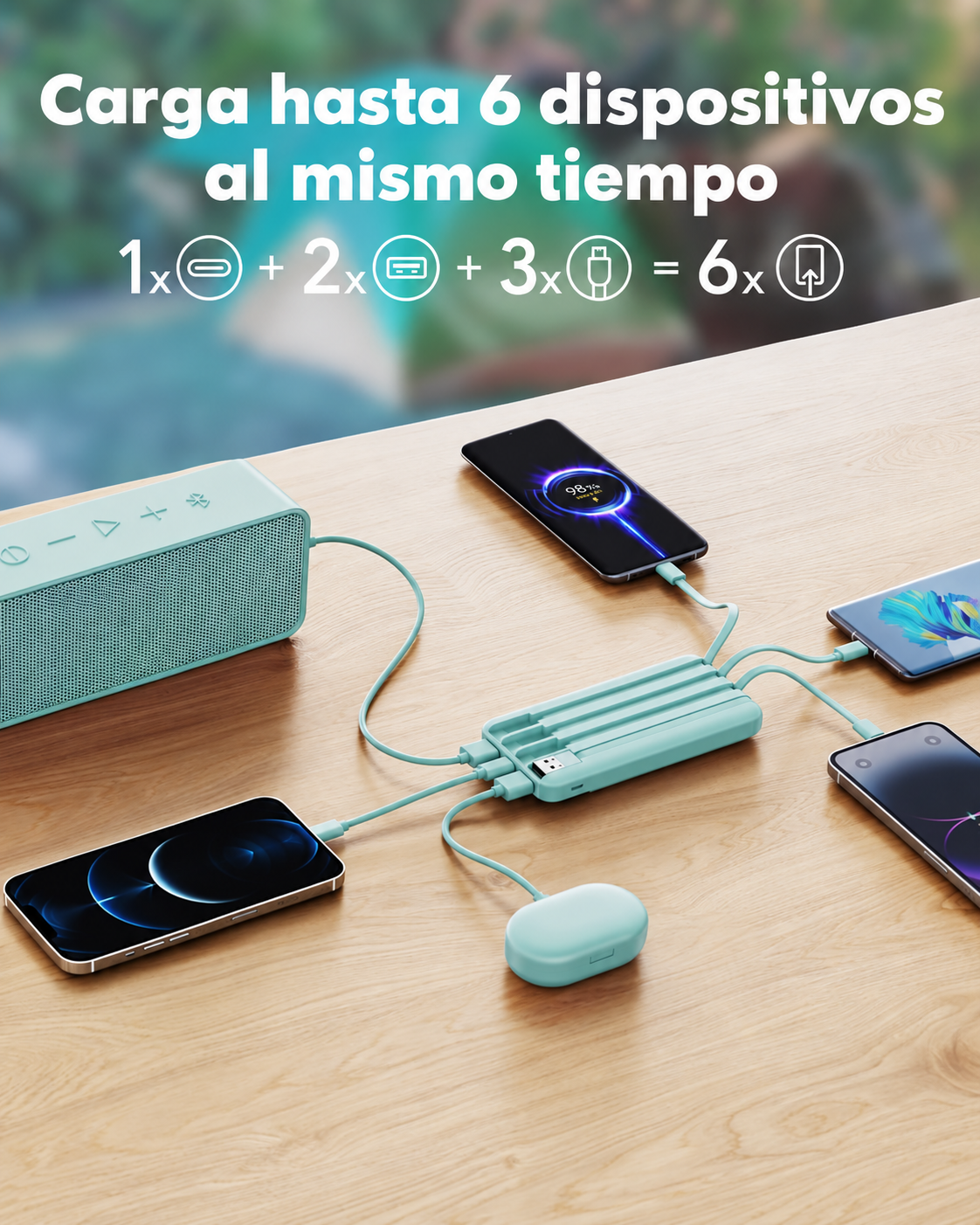 Power Bank Charmast 10.000 mAh con 4 Cables Integrados