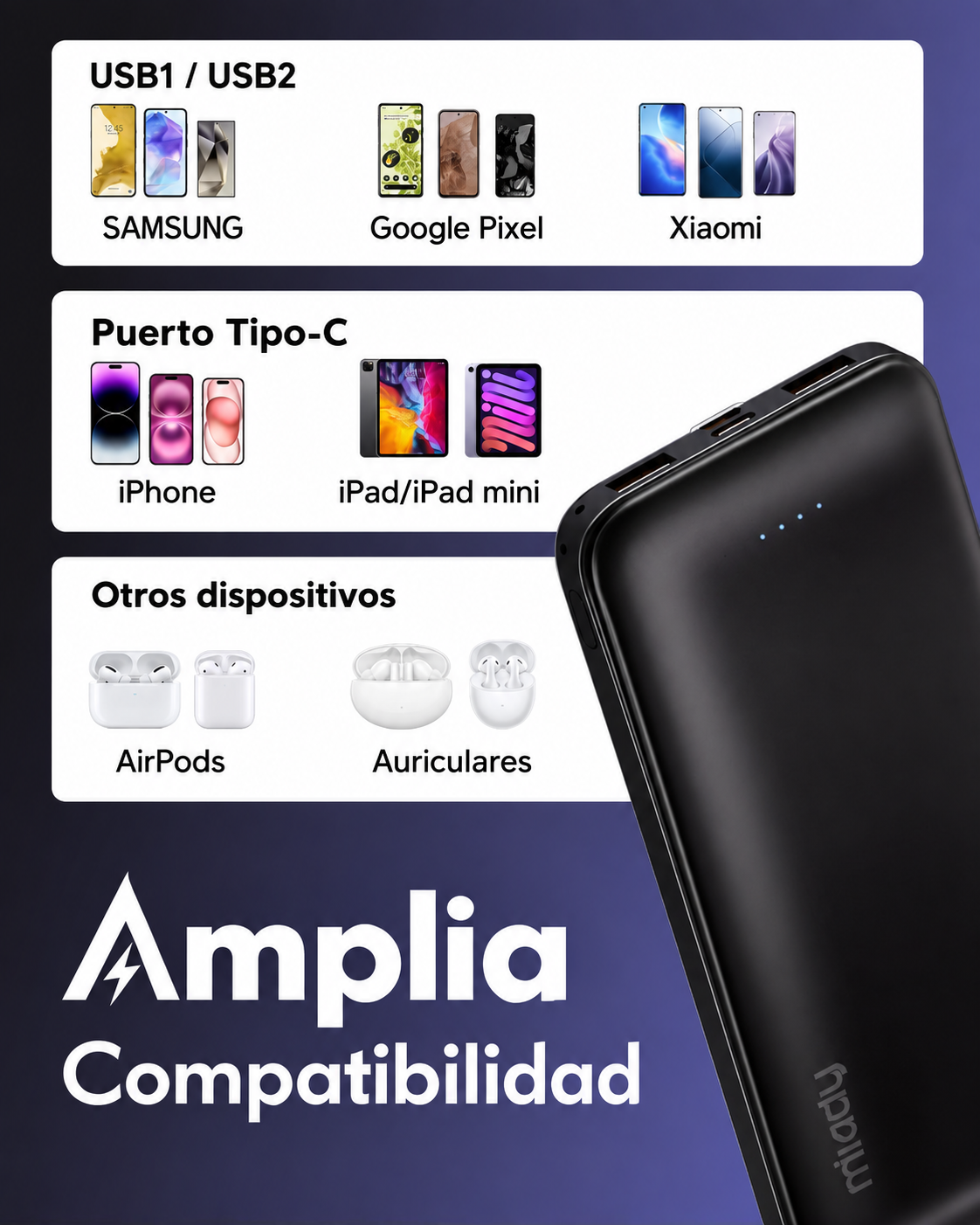 Power Bank Miady 10.000 mAh – Pack de 2